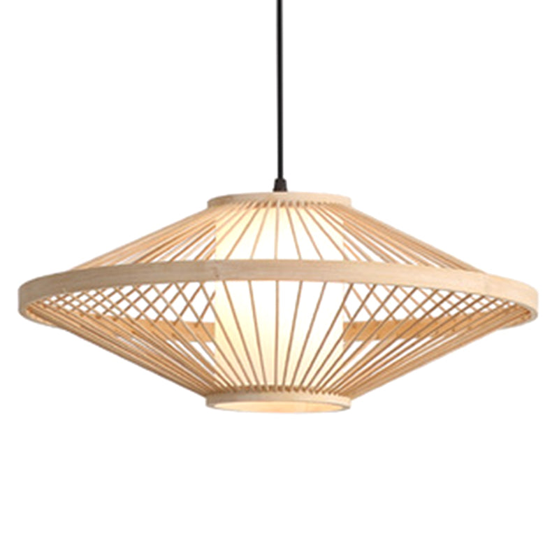 Chinese Bamboo Flying Saucer Pendant Light Fixture - 1 Suspension For Restaurants Beige / 19.5