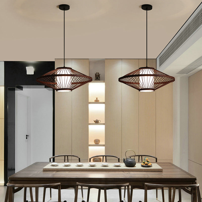 Chinese Bamboo Flying Saucer Pendant Light Fixture - 1 Suspension For Restaurants