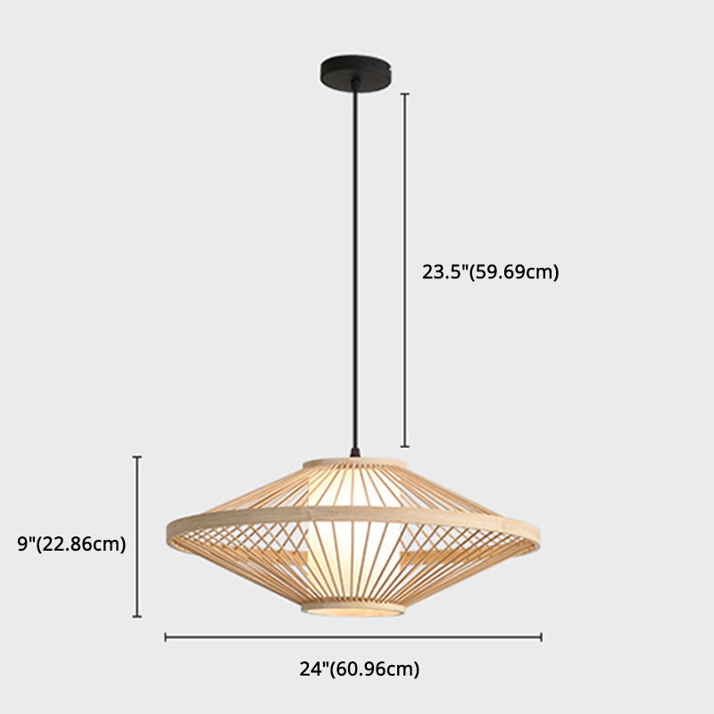 Chinese Bamboo Flying Saucer Pendant Light Fixture - 1 Suspension For Restaurants