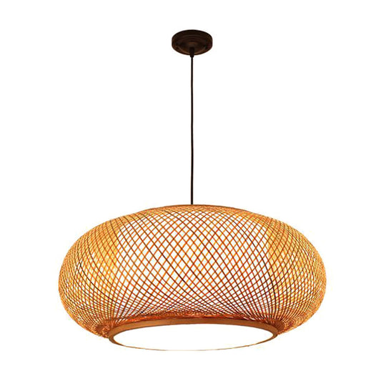 Bamboo Round Lantern Pendant Ceiling Light For Restaurants - Beige With 1 Brown / 16