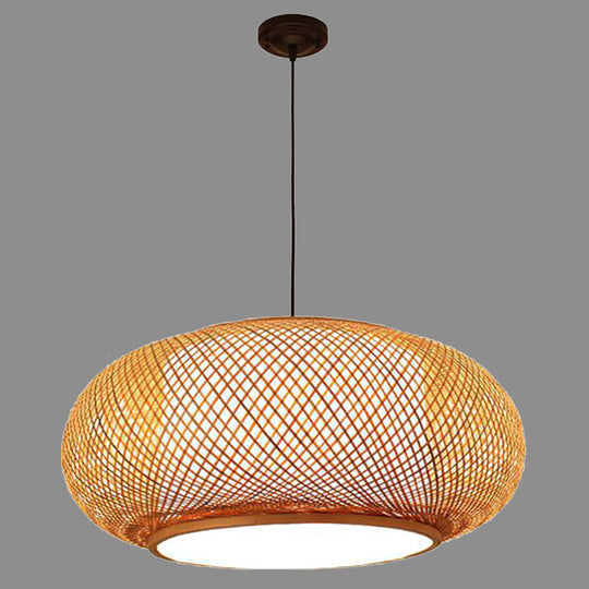 Bamboo Round Lantern Pendant Ceiling Light For Restaurants - Beige With 1