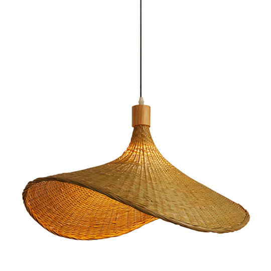 Beige Straw Hat Pendant Light - Asian Style Ceiling Lamp for Dining Table