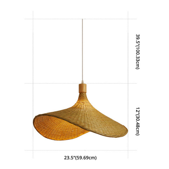 Beige Straw Hat Pendant Light - Asian Style Ceiling Lamp for Dining Table