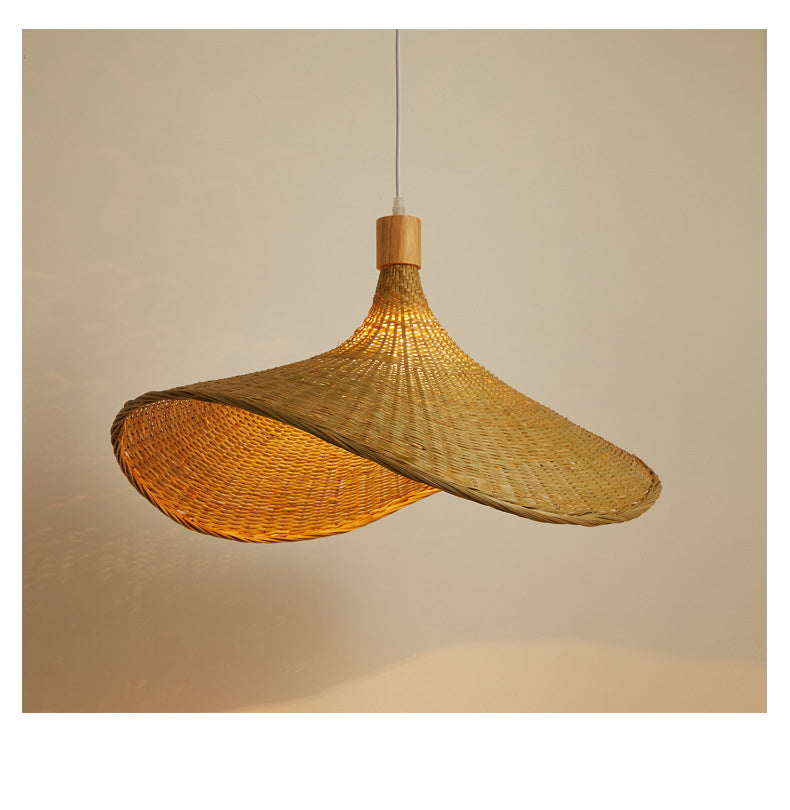 Beige Straw Hat Pendant Light - Asian Style Ceiling Lamp for Dining Table