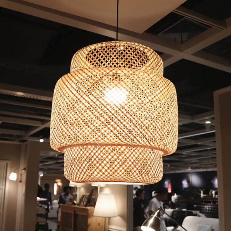 Tiered Bamboo Pendant Light In Modern Beige - Perfect For Restaurant Or Home