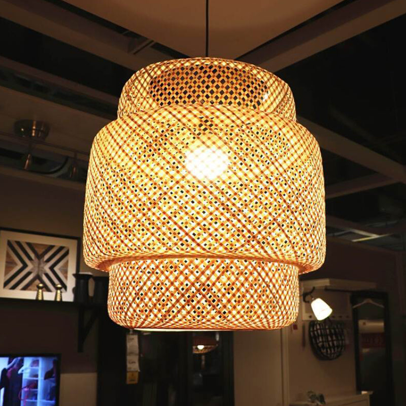 Tiered Bamboo Pendant Light In Modern Beige - Perfect For Restaurant Or Home