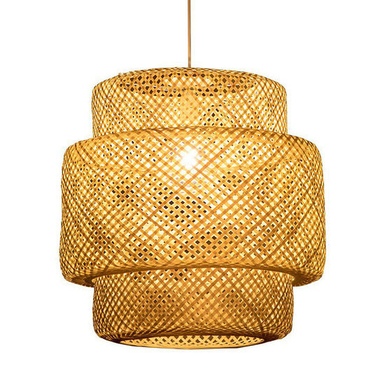 Tiered Bamboo Pendant Light In Modern Beige - Perfect For Restaurant Or Home