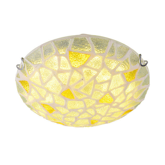 Yellow Glass Handcrafted Ceiling Lamp - Mediterranean Style Flush Mount For Bedroom / 12