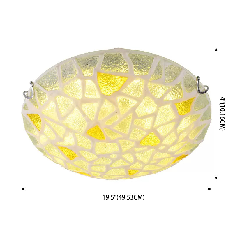 Yellow Glass Handcrafted Ceiling Lamp - Mediterranean Style Flush Mount For Bedroom