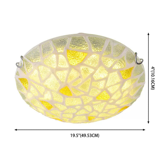 Yellow Glass Handcrafted Ceiling Lamp - Mediterranean Style Flush Mount For Bedroom