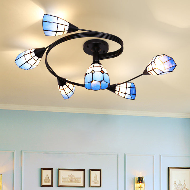 Stained Glass Tiffany Flower Ceiling Light: Semi Flush Mount For Living Room