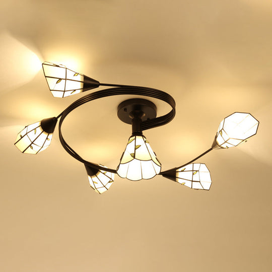 Stained Glass Tiffany Flower Ceiling Light: Semi Flush Mount For Living Room 6 / Green