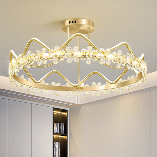 Minimalist Gold Led Ceiling Light With Crystal Flower Design For Bedroom