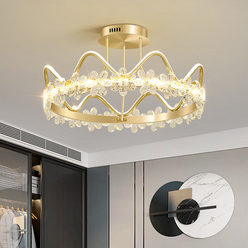 Minimalist Gold Led Ceiling Light With Crystal Flower Design For Bedroom