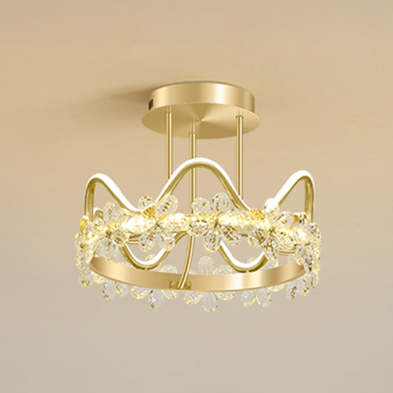 Minimalist Gold Led Ceiling Light With Crystal Flower Design For Bedroom / 17 Warm