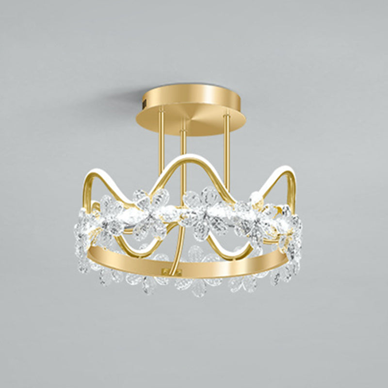 Minimalist Gold Led Ceiling Light With Crystal Flower Design For Bedroom / 17 White