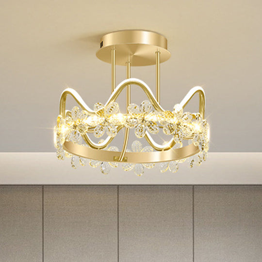 Minimalist Gold Led Ceiling Light With Crystal Flower Design For Bedroom