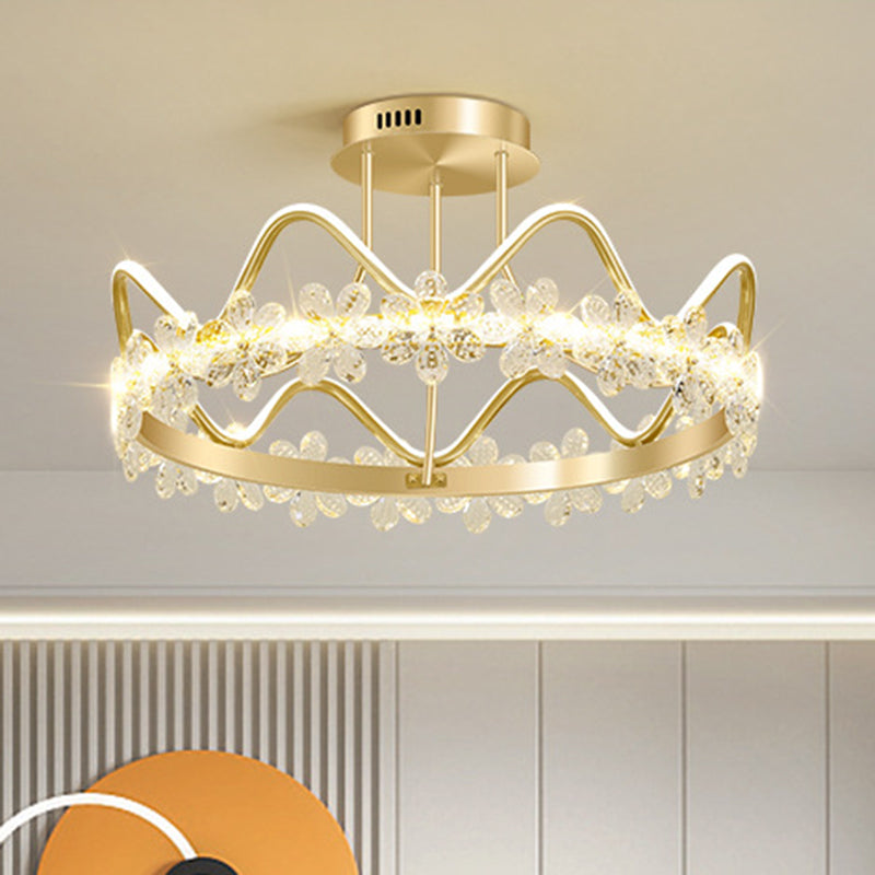 Minimalist Gold Led Ceiling Light With Crystal Flower Design For Bedroom