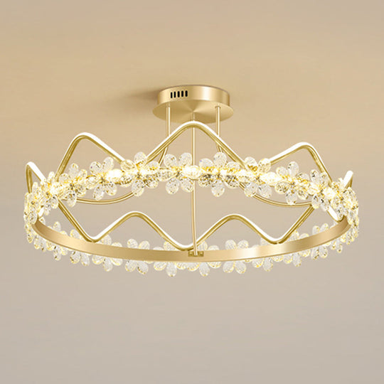 Minimalist Gold Led Ceiling Light With Crystal Flower Design For Bedroom / 32.5 Warm