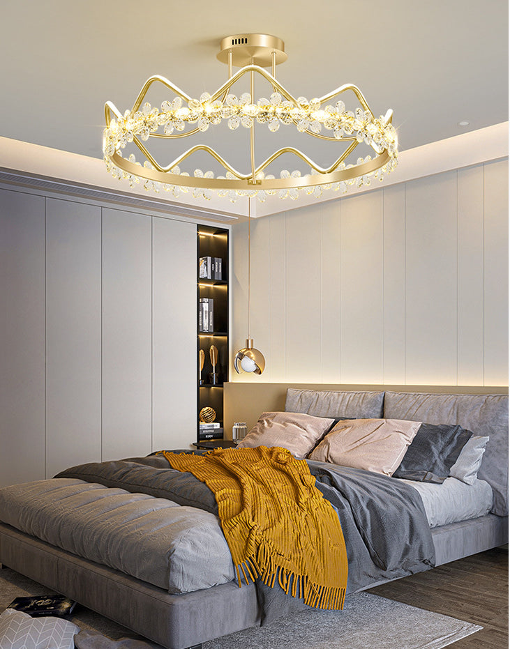 Minimalist Gold Led Ceiling Light With Crystal Flower Design For Bedroom