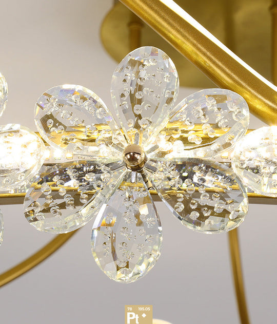 Minimalist Gold Led Ceiling Light With Crystal Flower Design For Bedroom