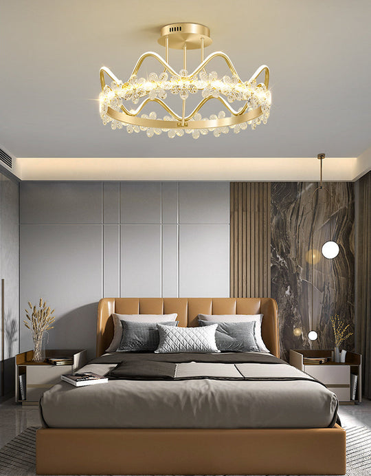 Minimalist Gold Led Ceiling Light With Crystal Flower Design For Bedroom