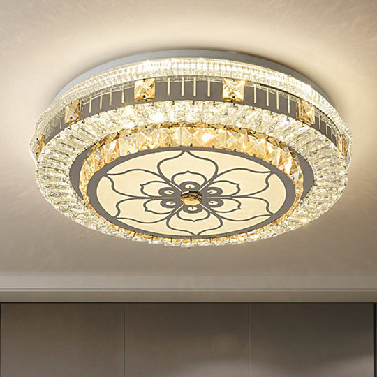 Crystal Led Modern Flush Mount Ceiling Light For Drum Bedroom In White