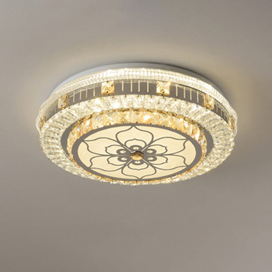 Crystal Led Modern Flush Mount Ceiling Light For Drum Bedroom In White / Remote Control Stepless