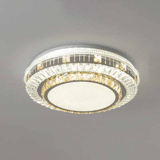 Crystal Led Modern Flush Mount Ceiling Light For Drum Bedroom In White / Third Gear Round