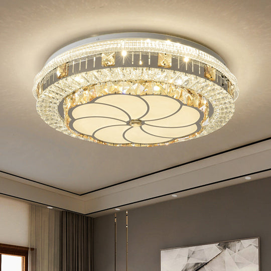 Crystal Led Modern Flush Mount Ceiling Light For Drum Bedroom In White