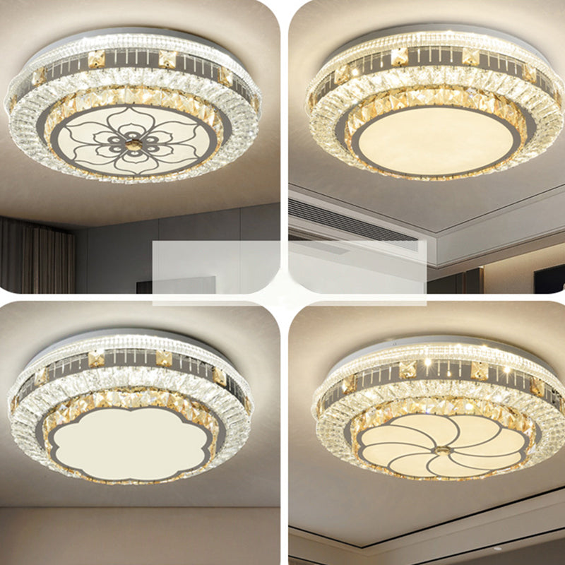 Crystal Led Modern Flush Mount Ceiling Light For Drum Bedroom In White