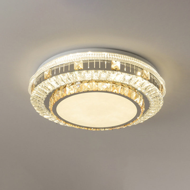 Crystal Led Modern Flush Mount Ceiling Light For Drum Bedroom In White / Remote Control Stepless