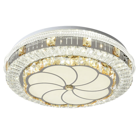 Crystal Led Modern Flush Mount Ceiling Light For Drum Bedroom In White