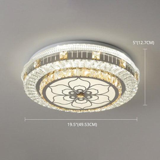 Crystal Led Modern Flush Mount Ceiling Light For Drum Bedroom In White