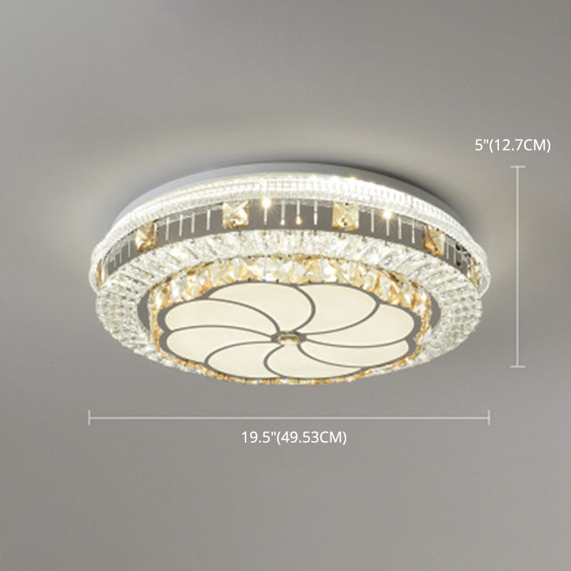 Crystal Led Modern Flush Mount Ceiling Light For Drum Bedroom In White