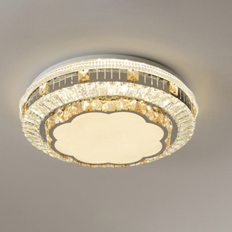 Crystal Led Modern Flush Mount Ceiling Light For Drum Bedroom In White / Remote Control Stepless