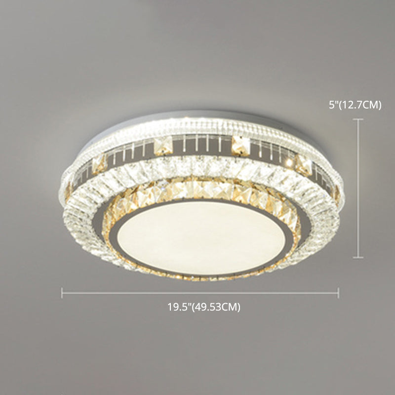 Crystal Led Modern Flush Mount Ceiling Light For Drum Bedroom In White