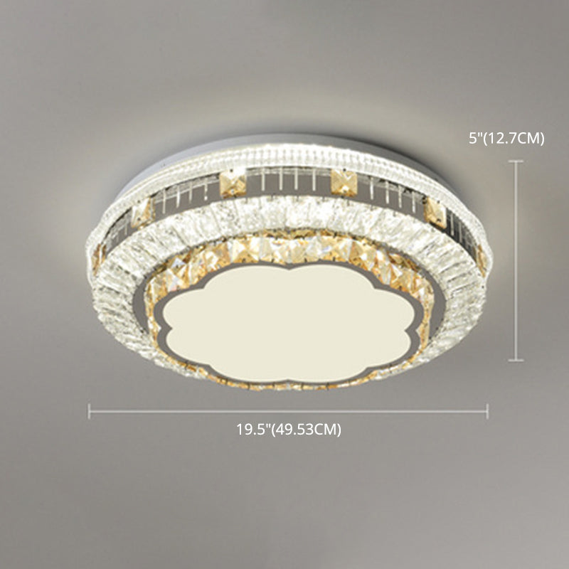 Crystal Led Modern Flush Mount Ceiling Light For Drum Bedroom In White