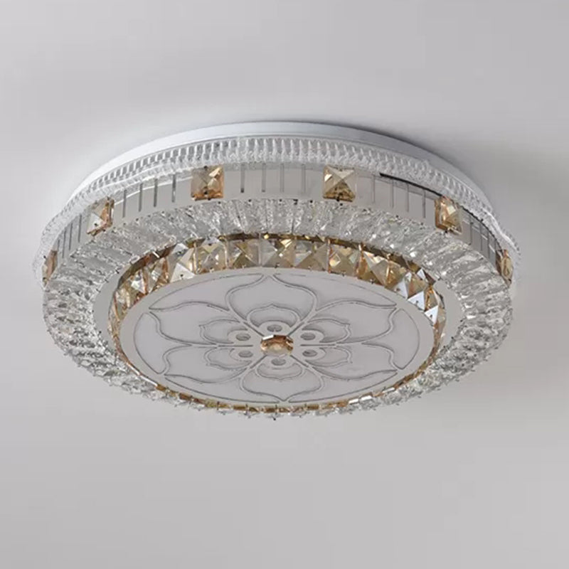 Crystal Led Modern Flush Mount Ceiling Light For Drum Bedroom In White