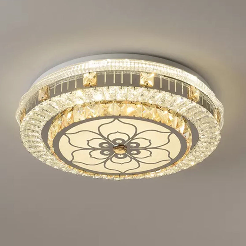 Crystal Led Modern Flush Mount Ceiling Light For Drum Bedroom In White