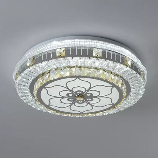 Crystal Led Modern Flush Mount Ceiling Light For Drum Bedroom In White