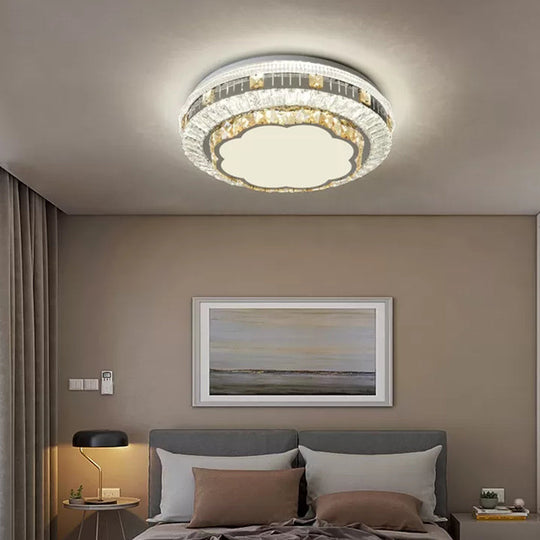 Crystal Led Modern Flush Mount Ceiling Light For Drum Bedroom In White