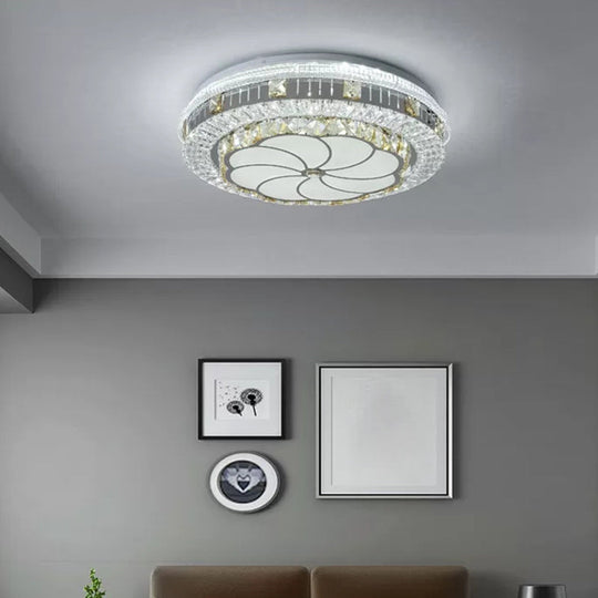 Crystal Led Modern Flush Mount Ceiling Light For Drum Bedroom In White