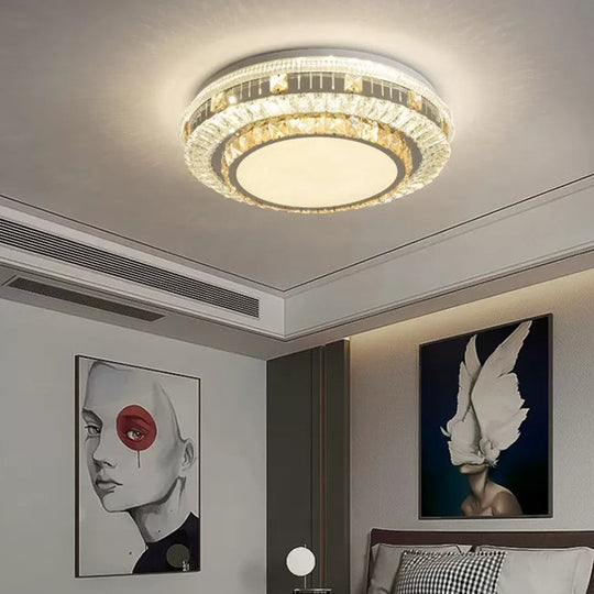 Crystal Led Modern Flush Mount Ceiling Light For Drum Bedroom In White