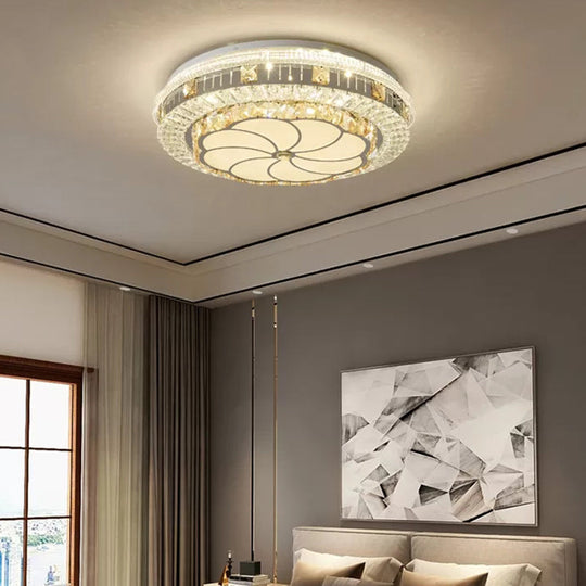 Crystal Led Modern Flush Mount Ceiling Light For Drum Bedroom In White