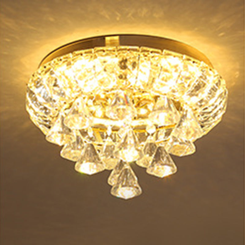 Brass Led Flush Mount Ceiling Light: Small Crystal Simplicity For Hallways / 12