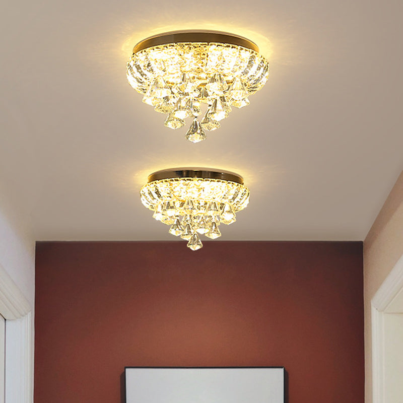 Brass Led Flush Mount Ceiling Light: Small Crystal Simplicity For Hallways