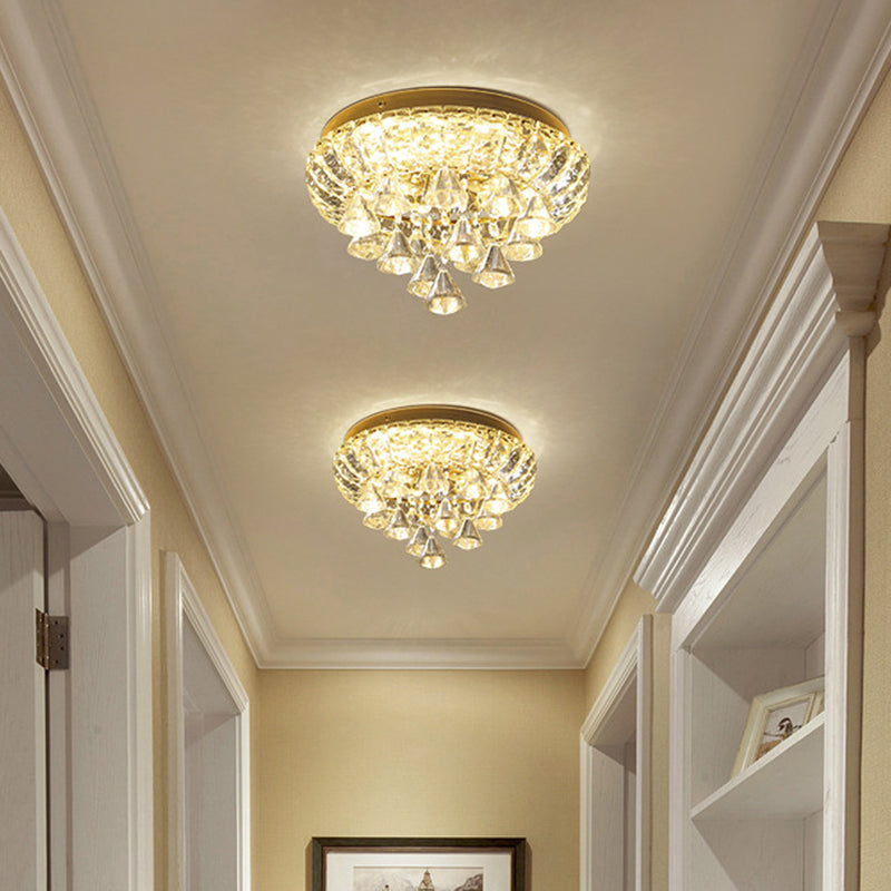 Brass Led Flush Mount Ceiling Light: Small Crystal Simplicity For Hallways