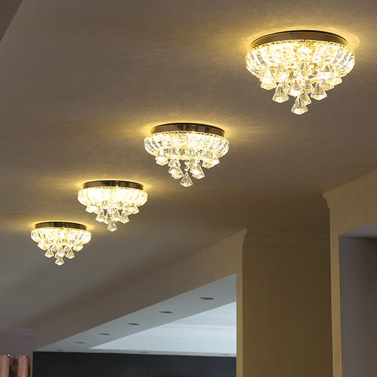 Brass Led Flush Mount Ceiling Light: Small Crystal Simplicity For Hallways