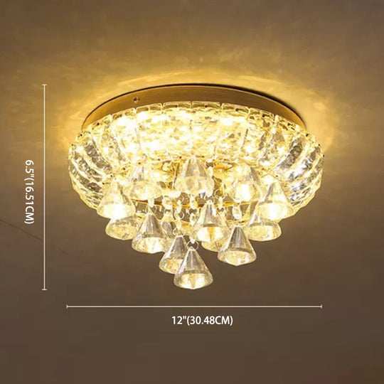 Brass Led Flush Mount Ceiling Light: Small Crystal Simplicity For Hallways